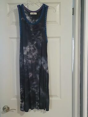 NATURAL LIFE Navy and Gray Tie-Dye Sleeveless Midi Dress